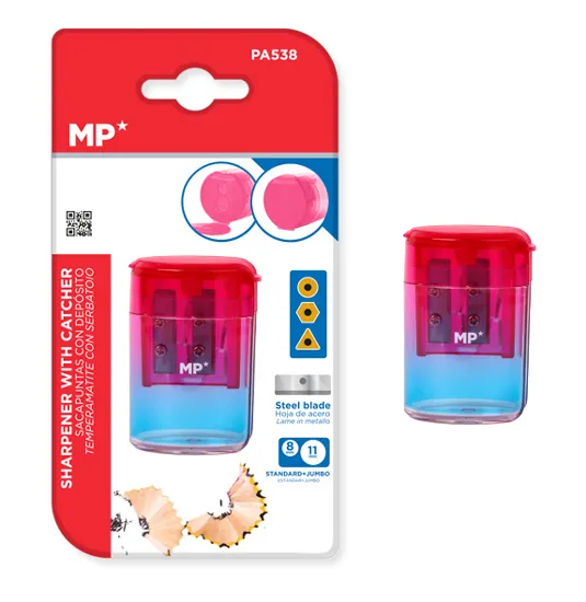 MP ξύστρα μολυβιών με κάδο PA538, 4.2x6cm, ροζ/μπλε
