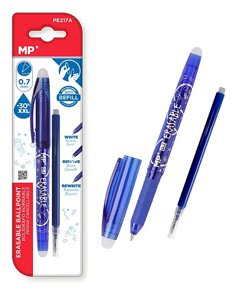 MP στυλό διαρκείας PE217A με ανταλλακτικό μελάνι, erasable, 0.7mm, μπλε