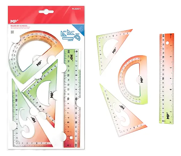 MP σετ πλαστικοί χάρακες PL020-1, διάφανοι/πολύχρωμοι, 4τμχ