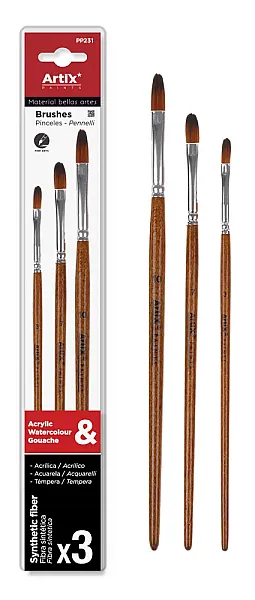 ARTIX PAINTS σετ πινέλων ζωγραφικής PP231, καφέ, 3τμχ