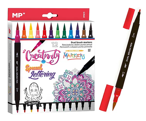 MP σετ χρωματιστών μαρκαδόρων PP913 με διπλή μύτη, 12τμχ