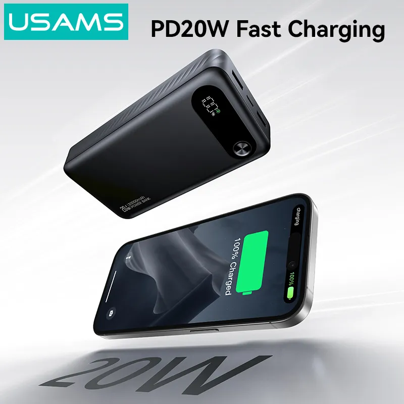 USAMS power bank CD251 με οθόνη, 3x θύρες εξόδου, 20000mAh, PD20W, μαύρο