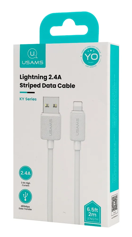 USAMS καλώδιο Lightning σε USB US-SJ694, 2.4A, 480Mbps, 2m, λευκό