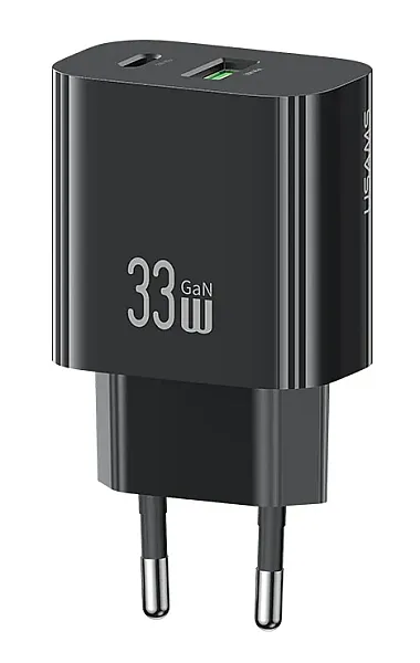 USAMS φορτιστής τοίχου CC317, USB & USB-C, 33W, GaN, μαύρος