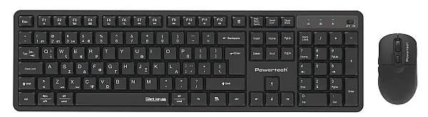 POWERTECH set ασύρματο ποντίκι & πληκτρολόγιο PT-1540, 2.4GHz & Bluetooth, αθόρυβο, μαύρο