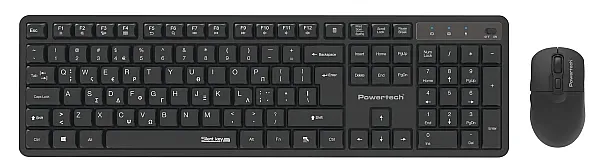POWERTECH set ασύρματο ποντίκι & πληκτρολόγιο PT-1541, 2.4GHz, αθόρυβο, μαύρο