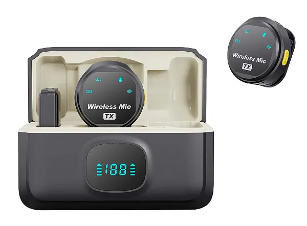 UPTECH ασύρματα μικρόφωνα UPWS-08 με θήκη φόρτισης, USB-C, 2.4GHz, μαύρο