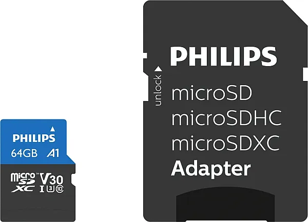 Κάρτα Μνήμης MicroSDXC Philips Ultra Pro 64GB Class 10 UHS-I U3 V30 + Adapter FM64MP65B/00