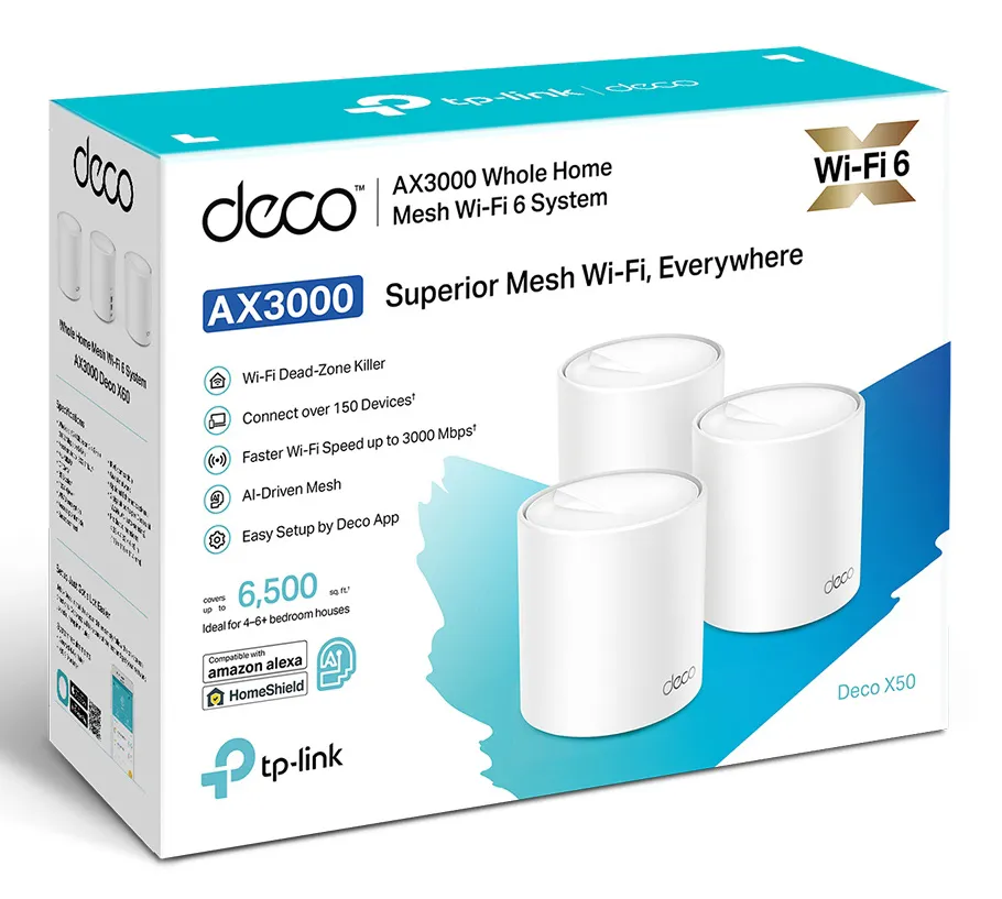 TP-LINK Home Mesh WiFi 6 System Deco X50, 3000Mbps AX3000, V1.0, 3τμχ
