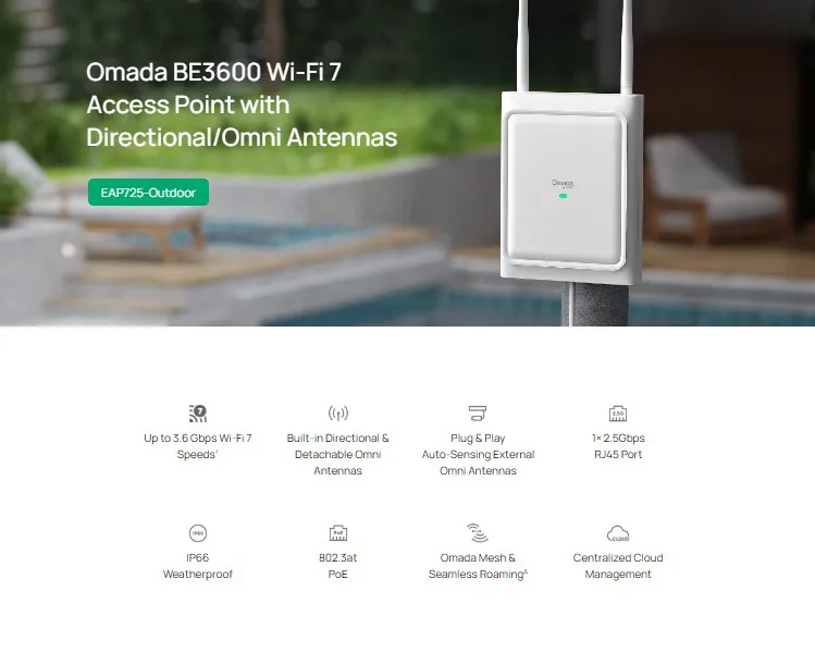 TP-LINK access point EAP725-Outdoor, WiFi 7, 3600Mbps BE3600, Mesh, V1.0