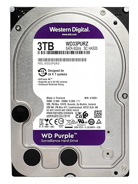 WD σκληρός δίσκος 3.5" Purple Surveillance 3TB, 256MB, 5400RPM, SATA III