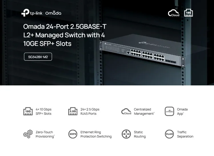 TP-LINK L2+ managed switch SG3428X-M2, 24x 2.5Gbps θύρες, V1.20