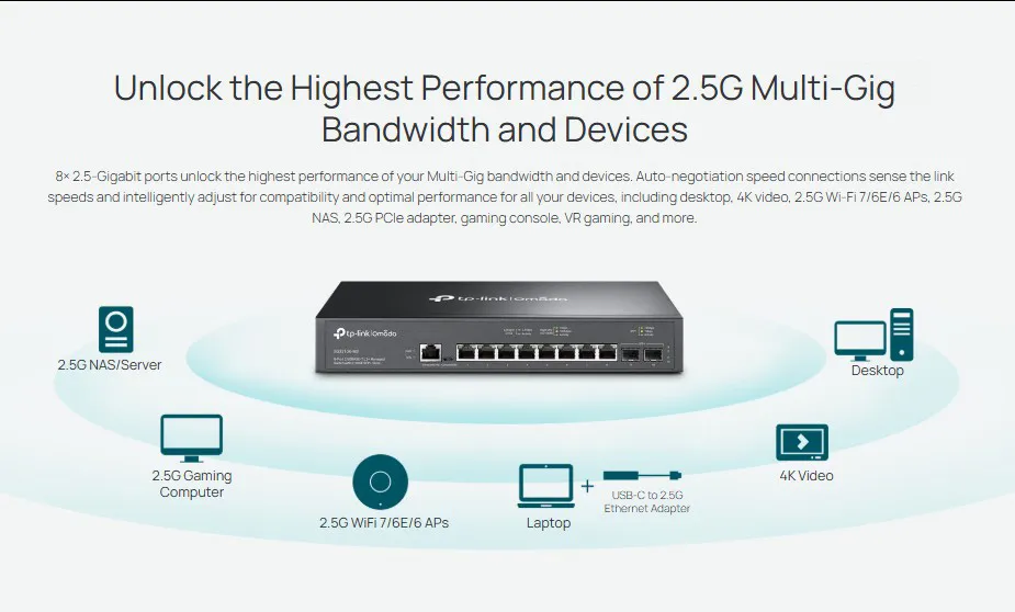 TP-LINK L2+ managed switch SG3210X-M2, 8x 2.5Gbps θύρες, V1.0