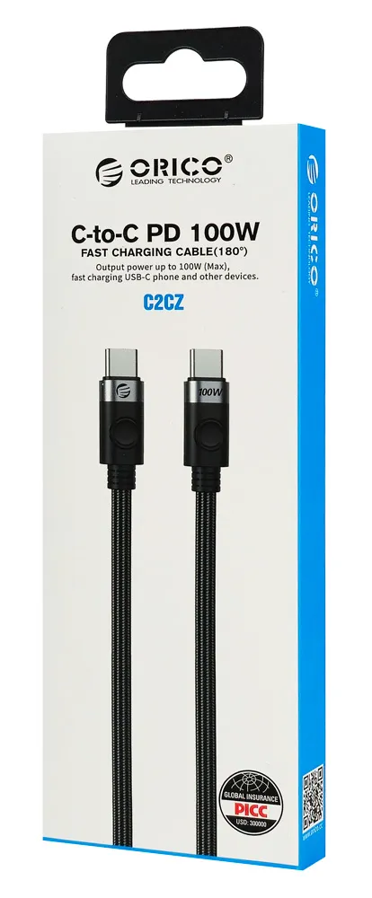 ORICO καλώδιο USB-C C2CZ, 100W, 480Mbps, 1m, μαύρο