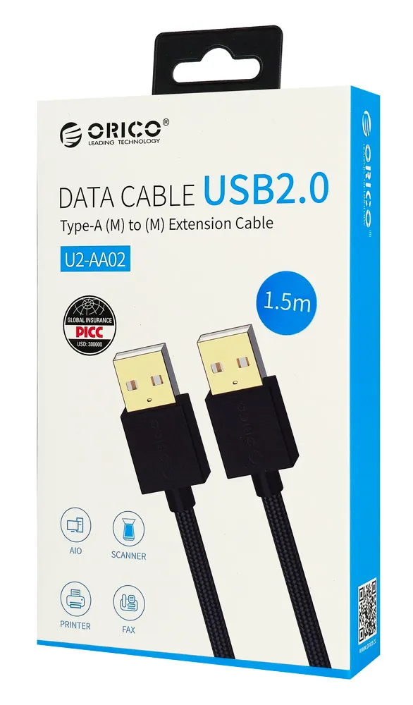 ORICO καλώδιο USB 2.0 U2-AA02, 480Mbps, 1.5m, μαύρο