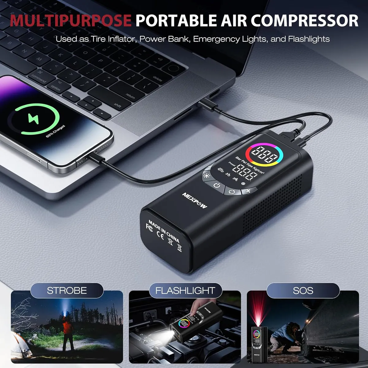 NEXPOW συμπιεστής αέρος αυτοκινήτου NP17, 6000mAh, 150PSI