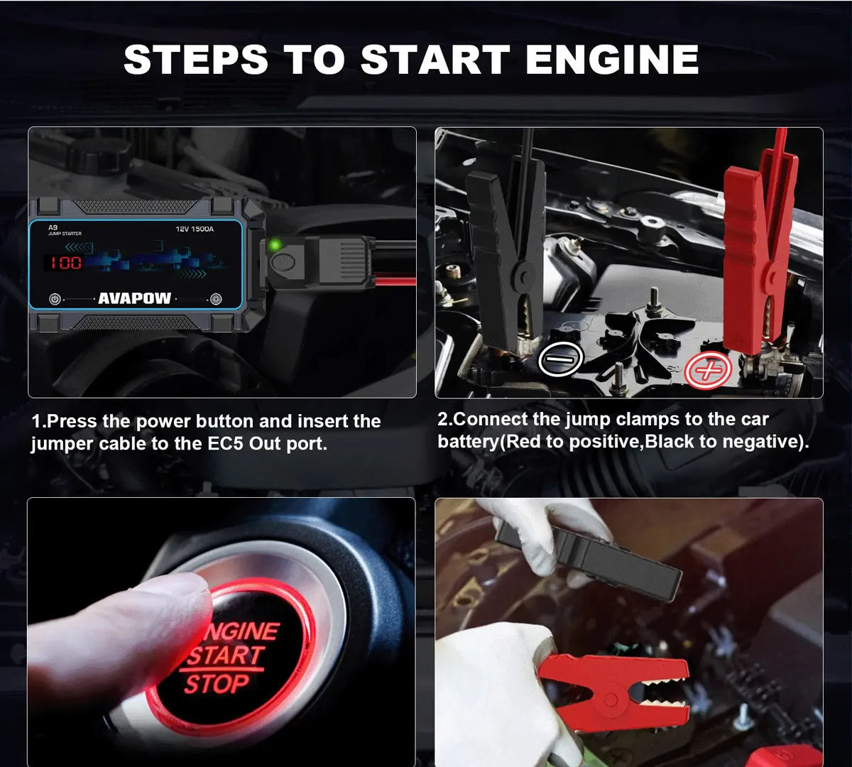 AVAPOW εκκινητής μπαταρίας αυτοκινήτου A9 με φακό, 12V/2500A, 8000mAh