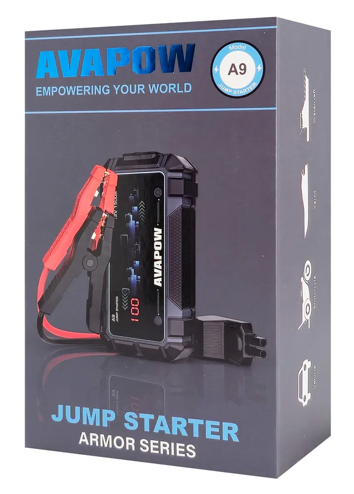 AVAPOW εκκινητής μπαταρίας αυτοκινήτου A9 με φακό, 12V/2500A, 8000mAh
