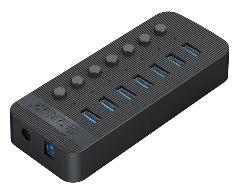 ORICO USB hub CT2U3-7AB με διακόπτες, 7x θυρών, USB 3.0, 5Gbps, USB σύνδεση, μαύρο