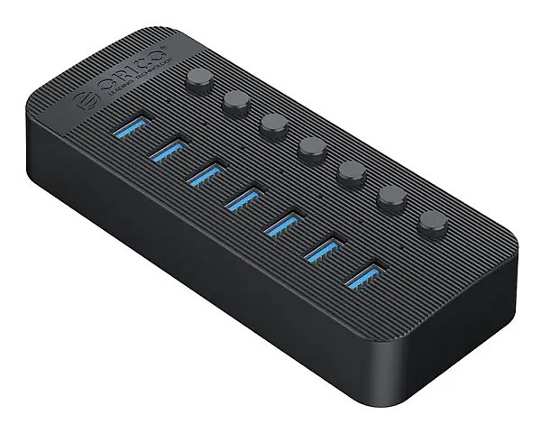 ORICO USB hub CT2U3-7AB με διακόπτες, 7x θυρών, USB 3.0, 5Gbps, USB σύνδεση, μαύρο