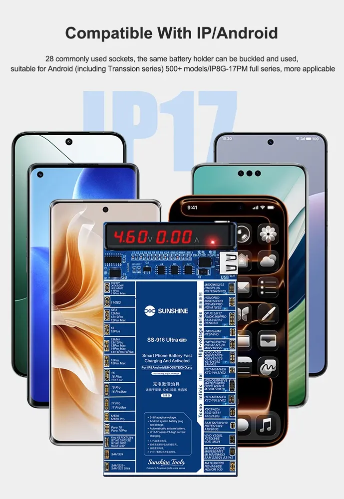 SUNSHINE tester μπαταριών SS-916 Ultra για Apple & Android smartphone, V3.0