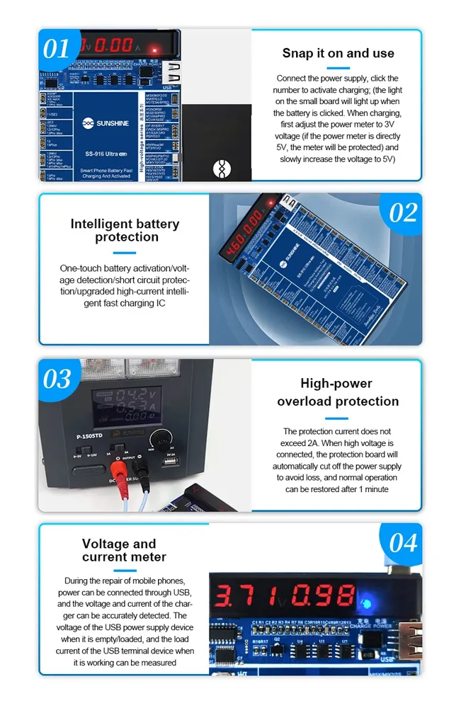 SUNSHINE tester μπαταριών SS-916 Ultra για Apple & Android smartphone, V3.0