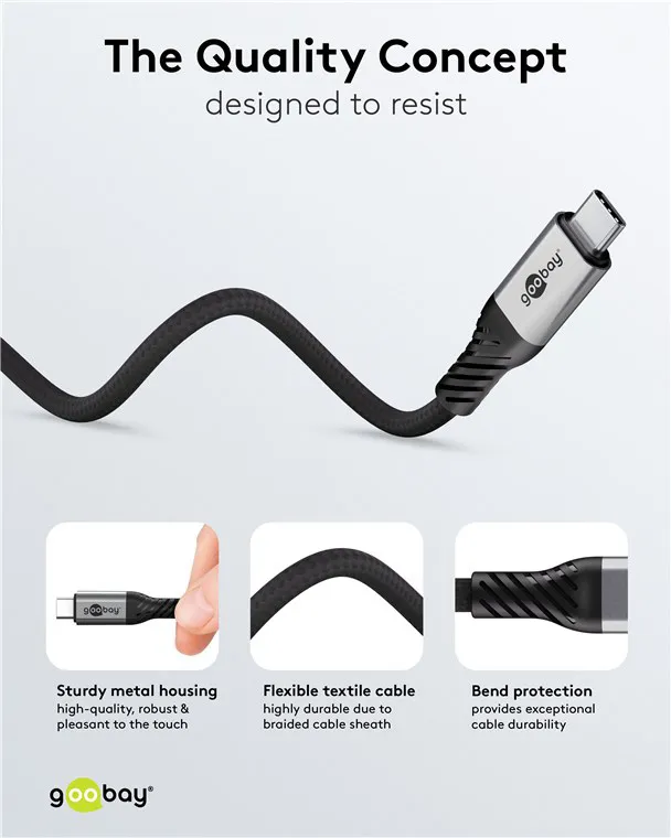 GOOBAY καλώδιο USB-C 74776, USB4, 240W, 80Gbps, 16K/60Hz, 1.5m, μαύρο