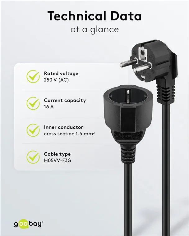 GOOBAY μπαλαντέζα προέκταση ρεύματος 94700, schuko, 3x 1.5mm², 2m, μαύρη