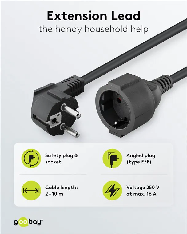 GOOBAY μπαλαντέζα προέκταση ρεύματος 93095, schuko, 3x 1.5mm², 10m, μαύρη