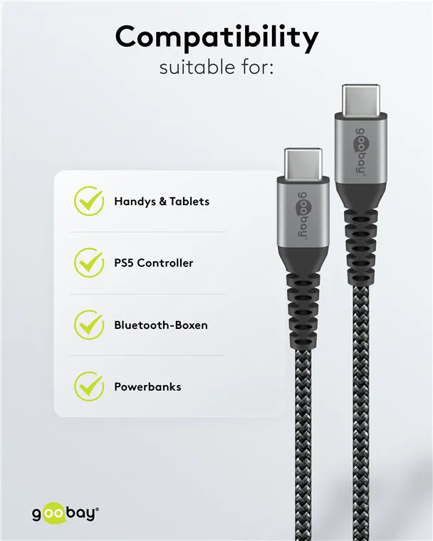 GOOBAY καλώδιο USB-C 79559, 60W, 480Mbps, 0.15m, μαύρο