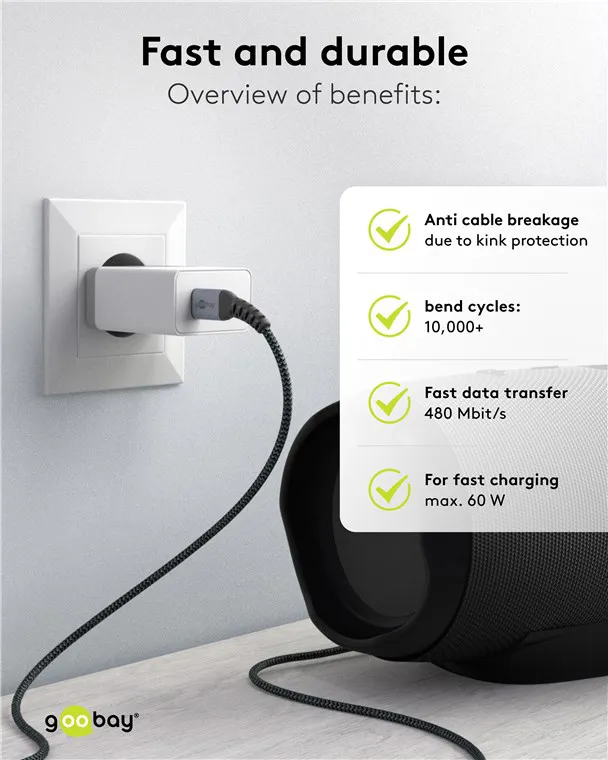 GOOBAY καλώδιο USB-C 79559, 60W, 480Mbps, 0.15m, μαύρο