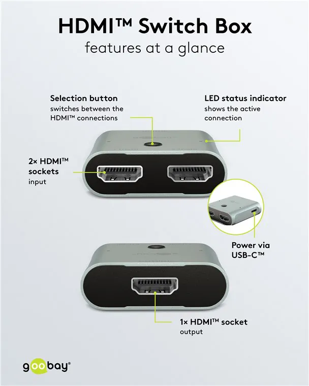GOOBAY HDMI switch 77791, 2 σε 1, 8K/60Hz, γκρι