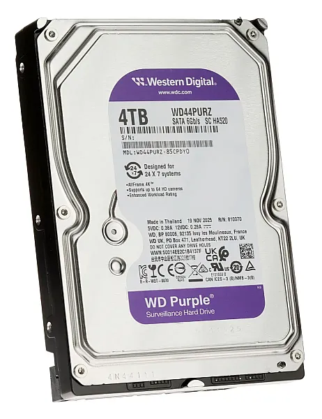WD σκληρός δίσκος Purple 3.5", 4TB, 128MB, 5400RPM, 6Gb/s