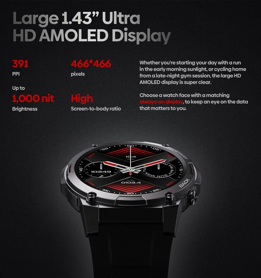 ZEBLAZE smartwatch Vibe 7 Pro, heart rate, 1.43" AMOLED, 3 ATM, ασημί