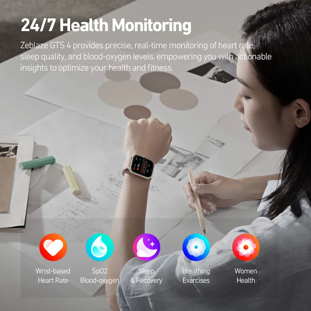 ZEBLAZE smartwatch GTS 4, heart rate, 1.94" AMOLED, IP68, μαύρο