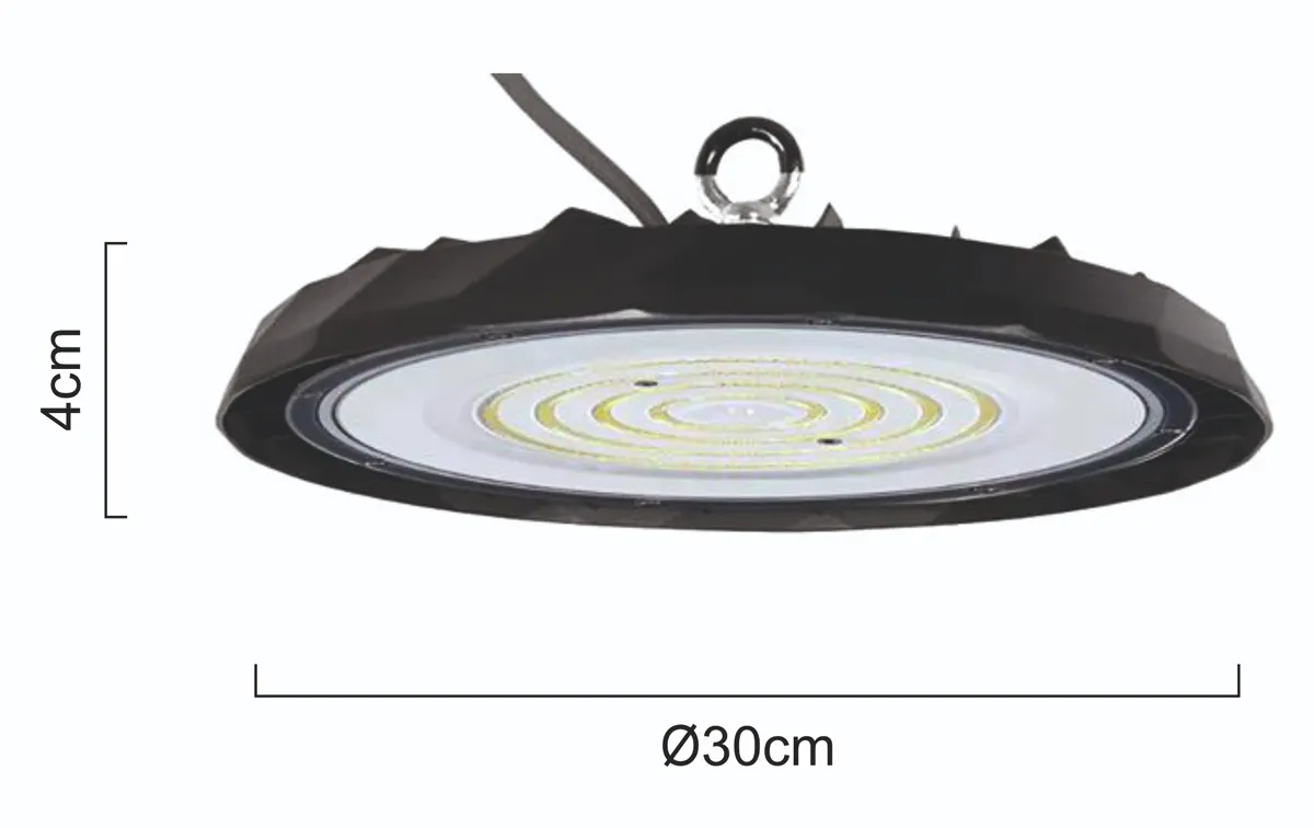 POWERTECH LED φωτιστικό καμπάνα PT-1557, 100W, 6500K, Φ30x4cm, IP65, μαύρο