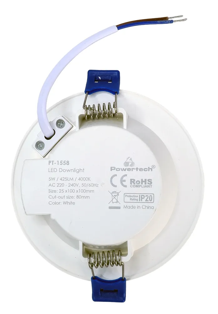POWERTECH LED φωτιστικό downlight PT-1558, 5W, Φ100x25mm, 4000K, 425lm, λευκό