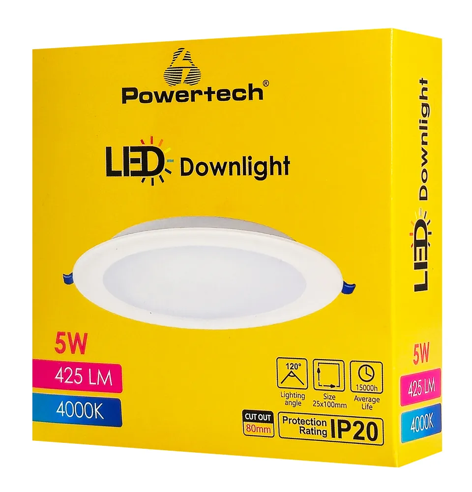 POWERTECH LED φωτιστικό downlight PT-1558, 5W, Φ100x25mm, 4000K, 425lm, λευκό
