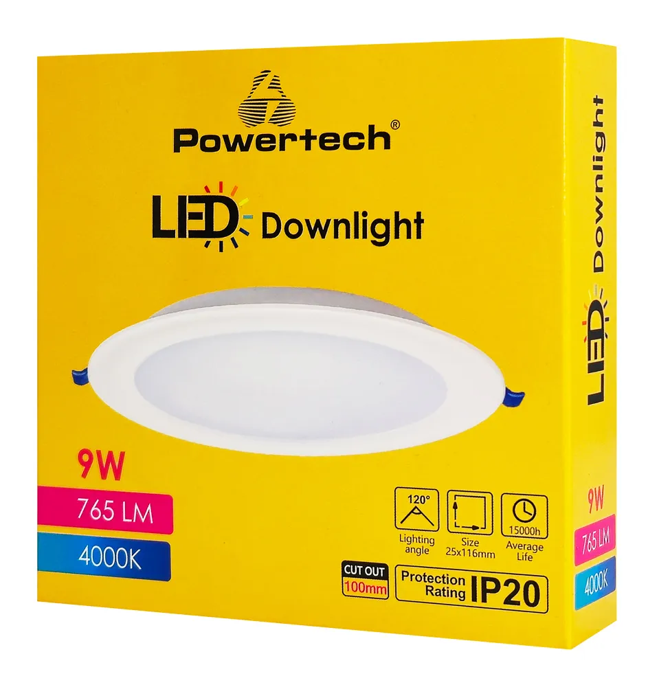 POWERTECH LED φωτιστικό downlight PT-1559, 9W, Φ116x25mm, 4000K, 765lm, λευκό