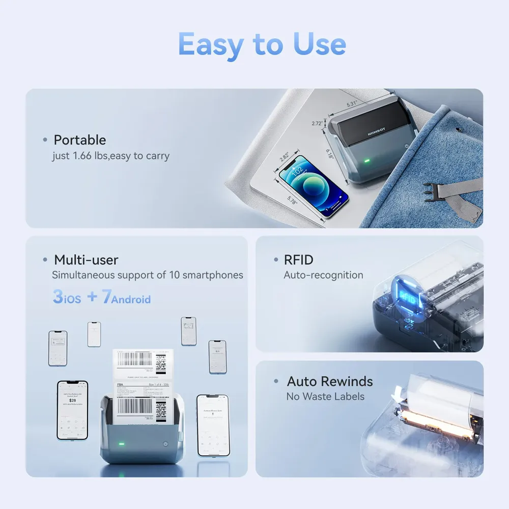 NIIMBOT smart θερμικός εκτυπωτής ετικετών B4, 203dpi, Bluetooth, μπλε