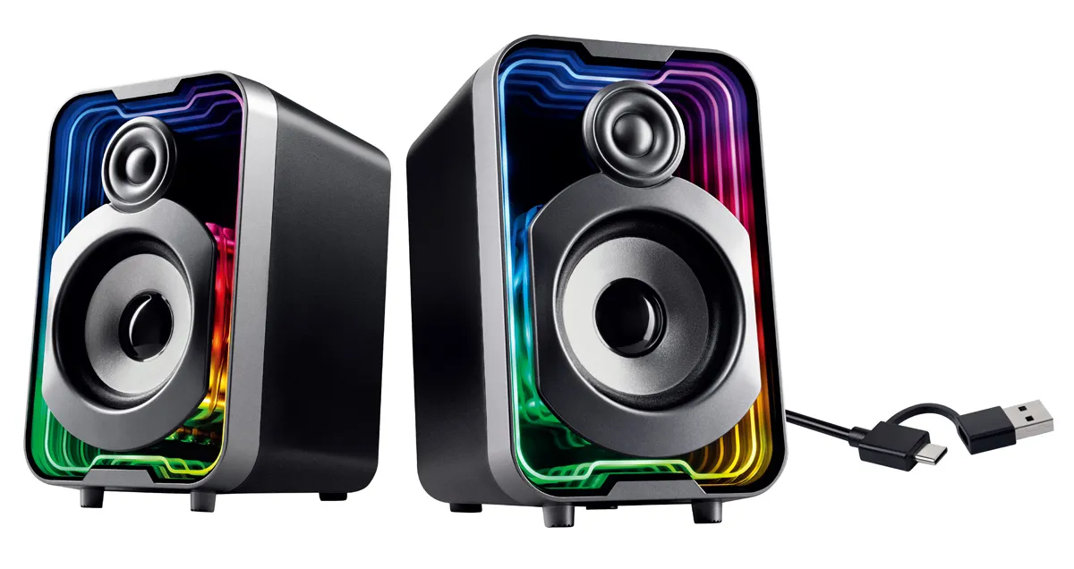 POWERTECH ηχεία PT-1575 με RGB φωτισμό, 2x 5W, Bluetooth & USB/USB-C, μαύρα