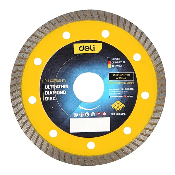 DELI δίσκος κοπής διαμαντέ DH-CQP105-E3, δομικών υλικών, ultrathin, 105mm, 14500rpm, wet & dry