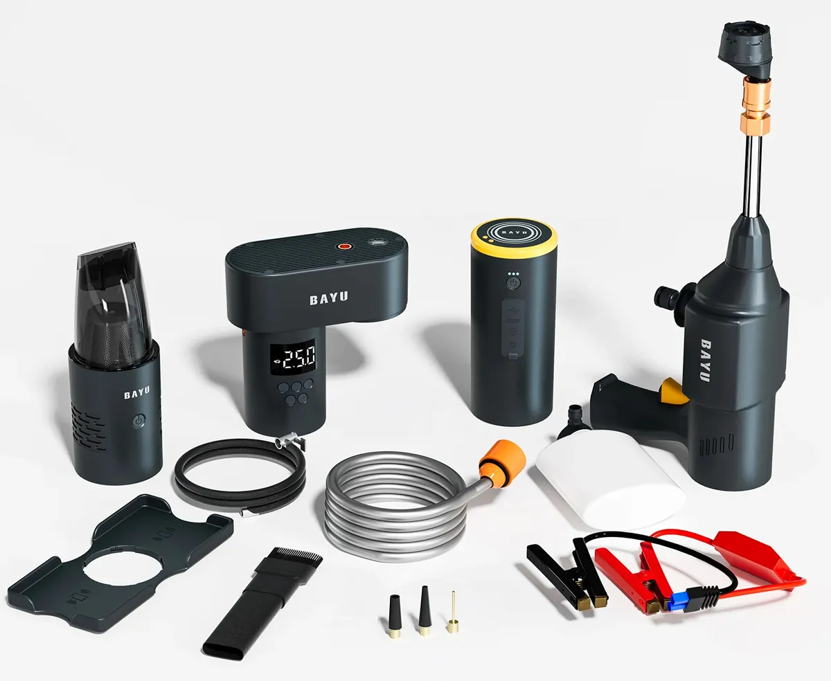 BAYU car kit με εκκινητή μπαταρίας/συμπιεστή αέρος/πιστόλι πλυσίματος/σκουπάκι αυτοκινήτου E-Pro C