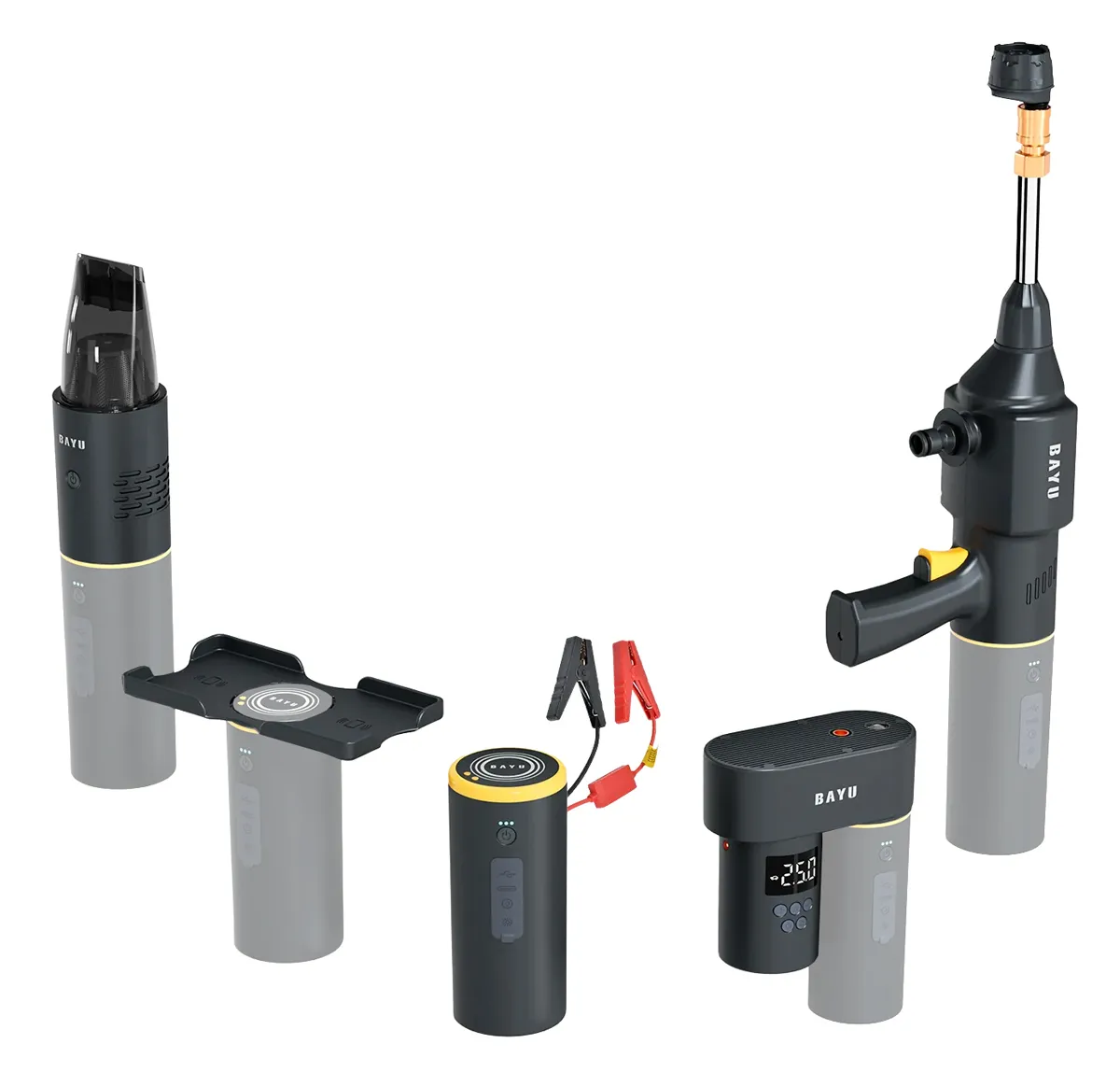 BAYU car kit με εκκινητή μπαταρίας/συμπιεστή αέρος/πιστόλι πλυσίματος/σκουπάκι αυτοκινήτου E-Pro C