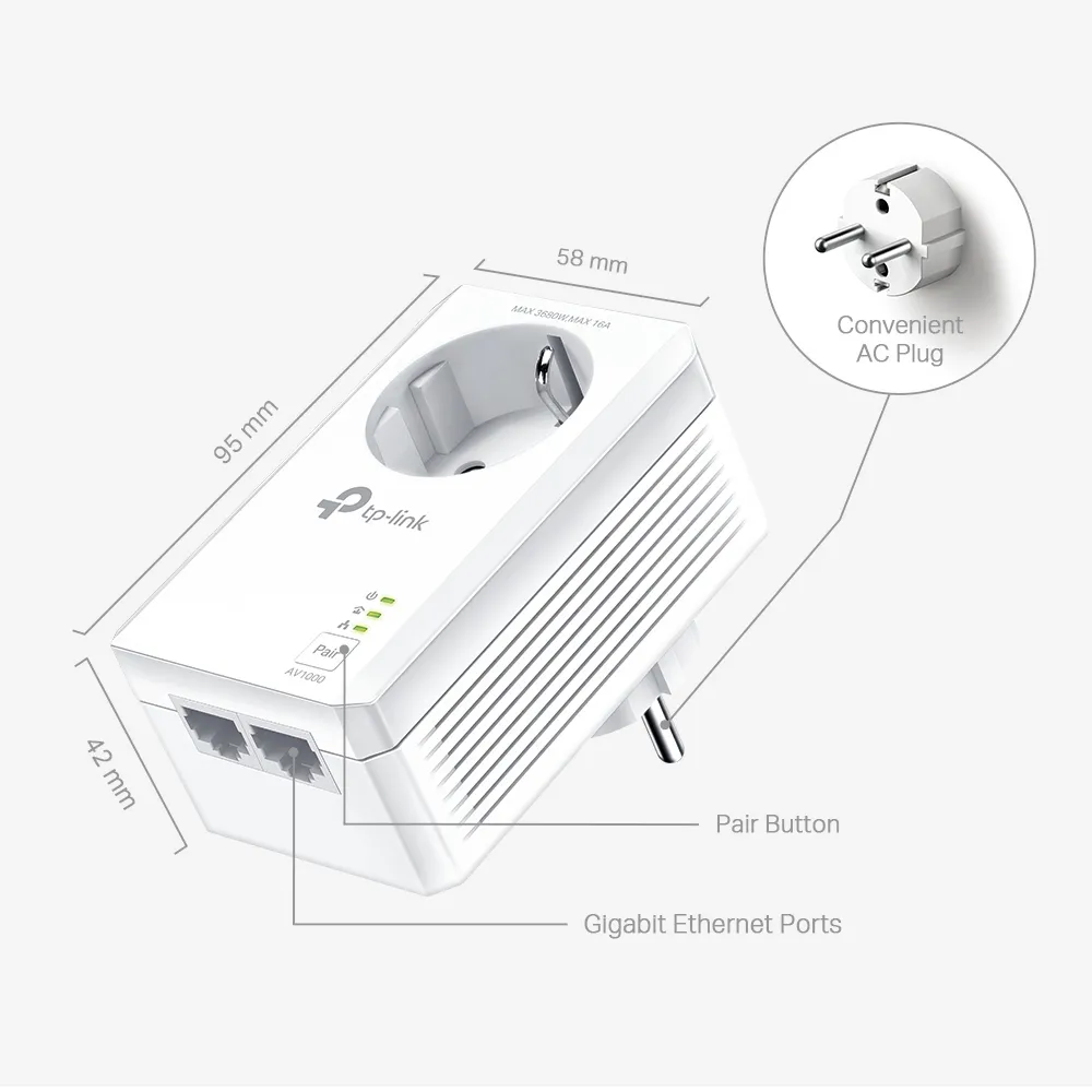 TP-LINK powerline kit TL-PA7027P KIT, passthrough, AV1000 1000Mbps, V1.0