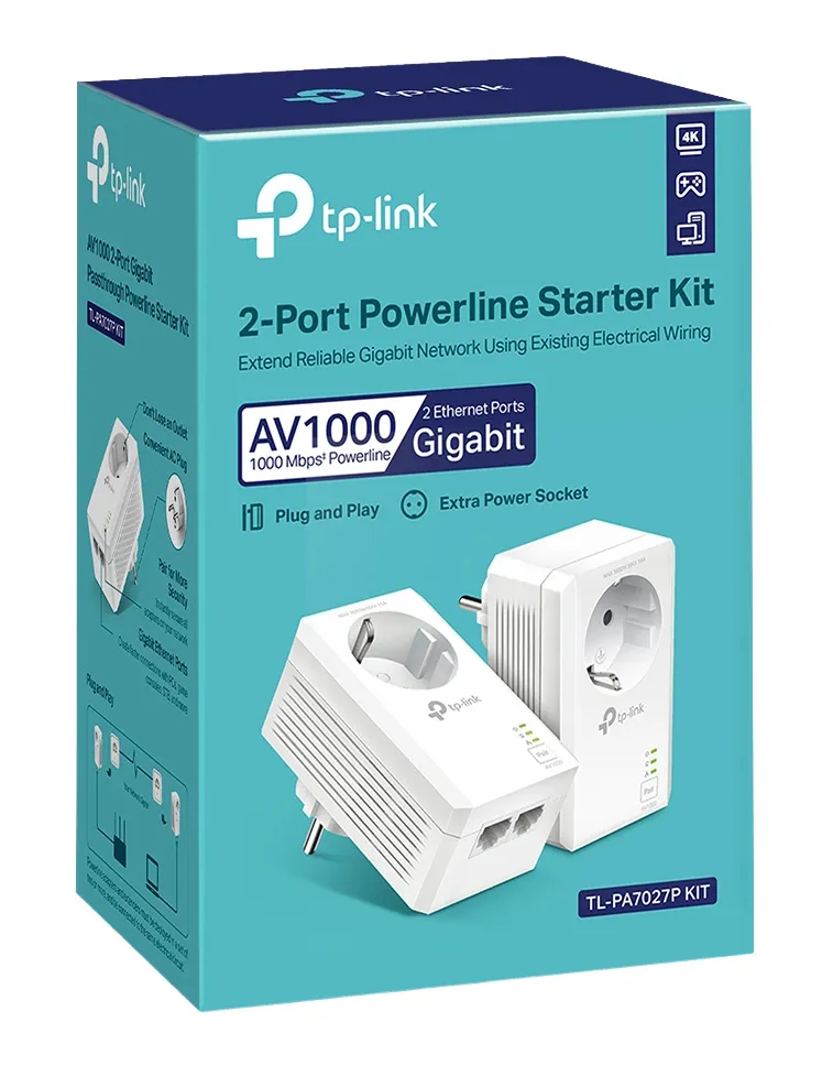 TP-LINK powerline kit TL-PA7027P KIT, passthrough, AV1000 1000Mbps, V1.0