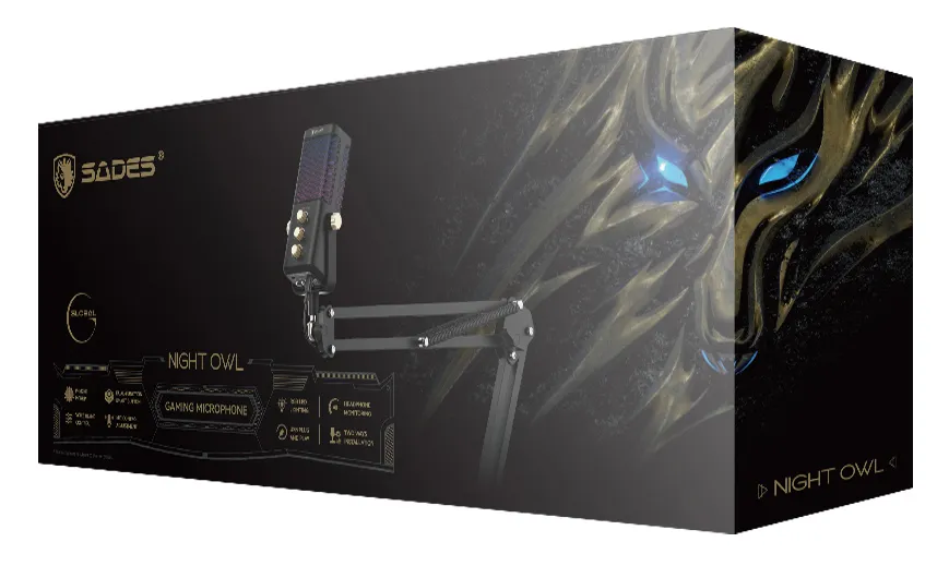 SADES gaming μικρόφωνο Night Owl με βάση γραφείου & επιτραπέζια, καρδιοειδές, USB, μαύρο