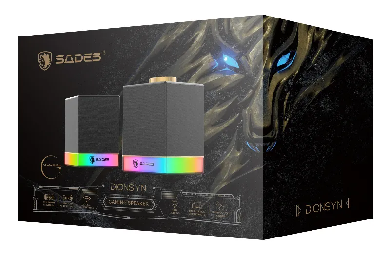 SADES gaming ηχεία Dionsyn με RGB φωτισμό, 2x 5W, Bluetooth & USB-C/USB, μαύρα
