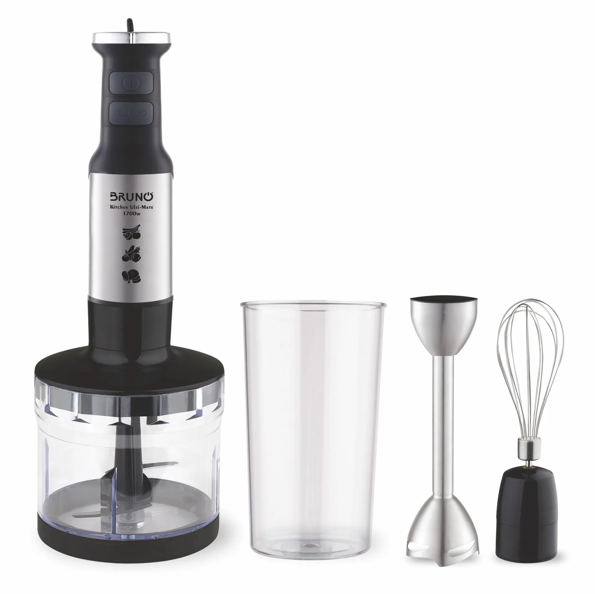 BRUNO ραβδομπλέντερ BRN-0250, 1700W Σετ 3 σε 1, ρυθμιζόμενη ταχύτητα, 4 λεπίδες, inox-μαύρο