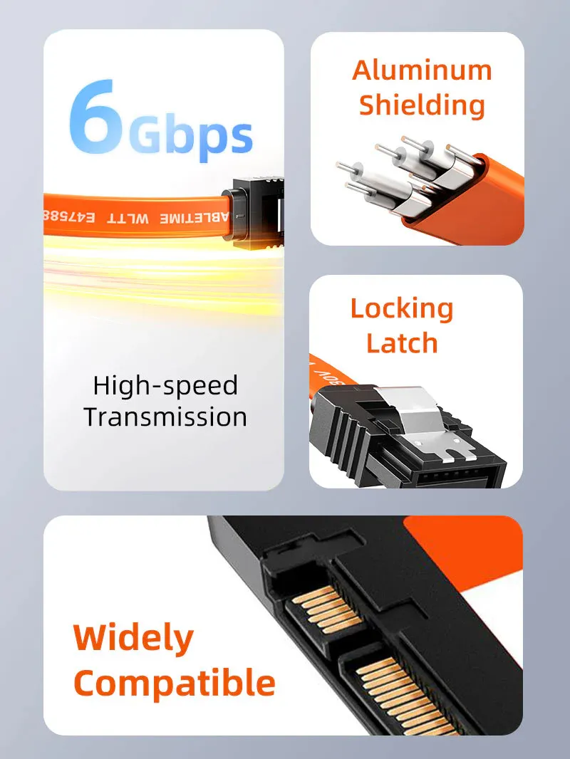 CABLETIME καλώδιο SATA III CT-SATA3R, γωνιακό, 6Gbps, 0.50m, πορτοκαλί